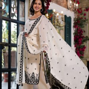 Beige Whisper Embroidered Cotton Kurta Set