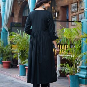 Midnight Black Embroidered Alia-Cut Kurta Set - Image 7
