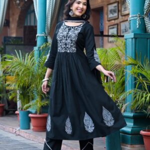 Midnight Black Embroidered Alia-Cut Kurta Set