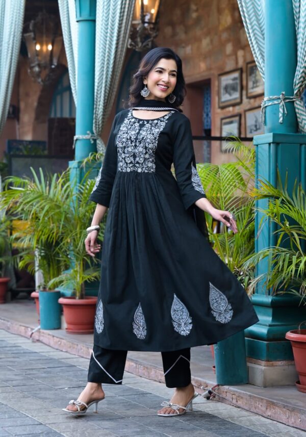 Midnight Black Embroidered Alia-Cut Kurta Set