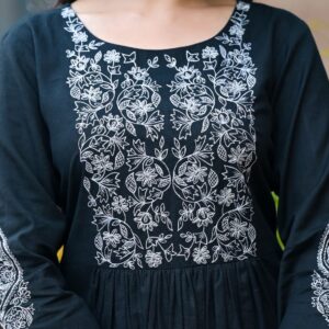 Midnight Black Embroidered Alia-Cut Kurta Set - Image 5