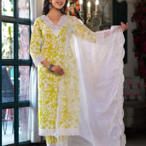 Spring Glow Lime Printed Cotton Kurta Set - Image 5