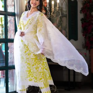 Spring Glow Lime Printed Cotton Kurta Set