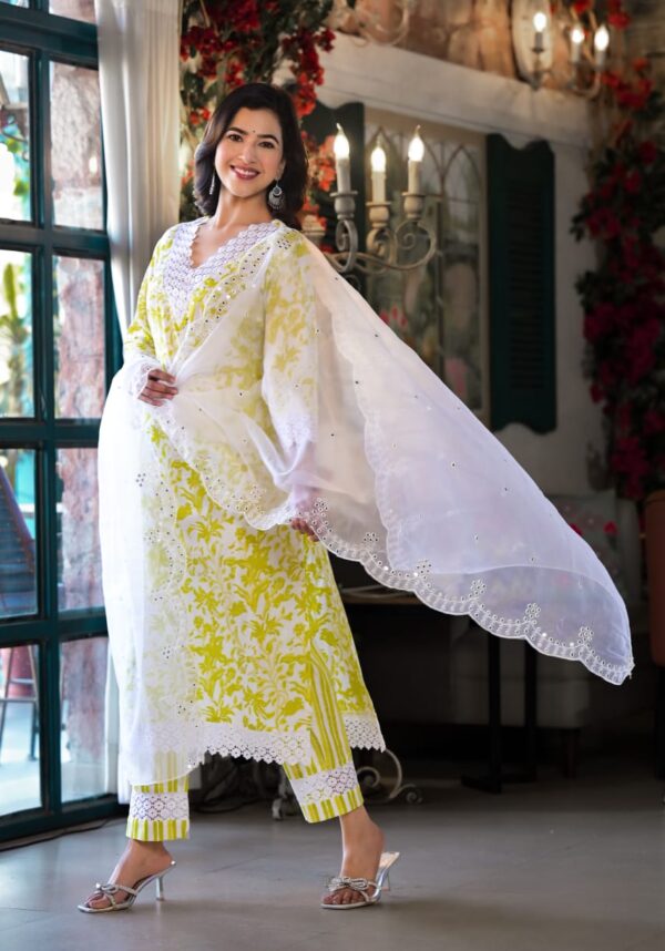 Spring Glow Lime Printed Cotton Kurta Set