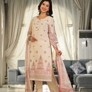 Ivory Off-White Printed Cotton Kurta Set - Image 7