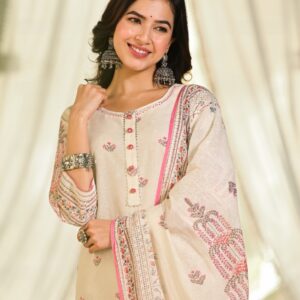 Ivory Off-White Printed Cotton Kurta Set - Image 5
