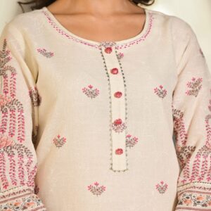 Ivory Off-White Printed Cotton Kurta Set - Image 4