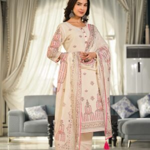 Ivory Off-White Printed Cotton Kurta Set
