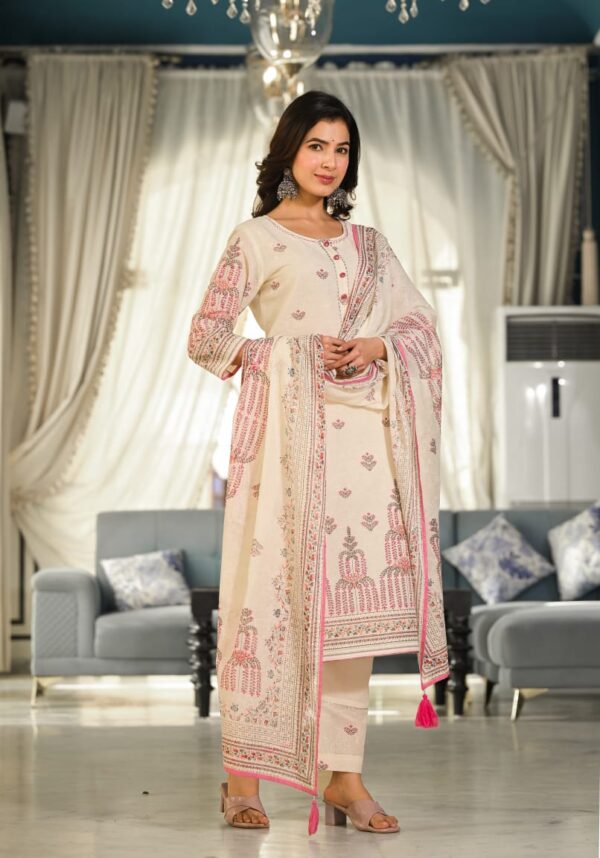 Ivory Off-White Printed Cotton Kurta Set