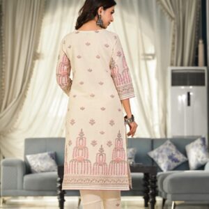 Ivory Off-White Printed Cotton Kurta Set - Image 2