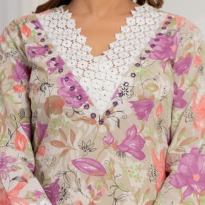 Pastel Floral Printed Cotton Kurta Set - Image 2