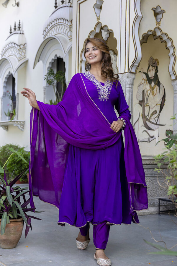 Royal Plum Embroidered Anarkali Set