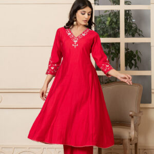 Cherry Bloom Embroidered Anarkali Set - Image 4