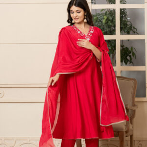 Cherry Bloom Embroidered Anarkali Set