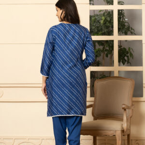 Indigo Bandhani Coord Set with Elegant Lace - Image 7