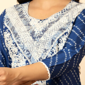 Indigo Bandhani Coord Set with Elegant Lace - Image 3