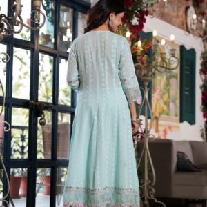 Aqua Embroidered Dobby Cotton Anarkali Suit - Image 7
