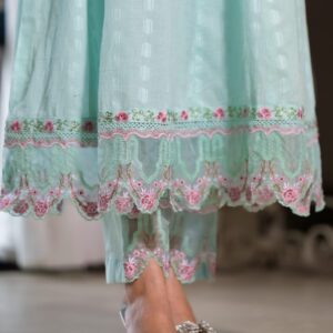 Aqua Embroidered Dobby Cotton Anarkali Suit - Image 6