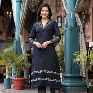 Midnight Elegance Black Kurta Set - Image 5