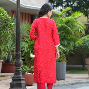 Crimson Bandhani Embroidered Kurta Set - Image 9