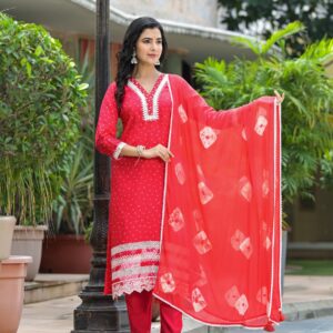 Crimson Bandhani Embroidered Kurta Set