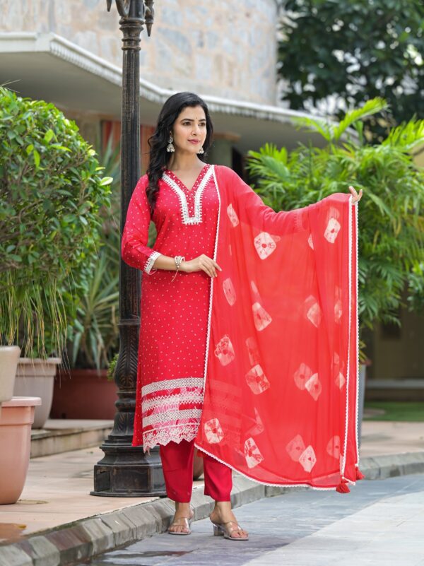 Crimson Bandhani Embroidered Kurta Set