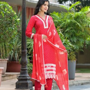 Crimson Bandhani Embroidered Kurta Set - Image 6