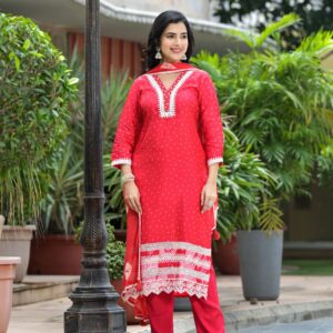 Crimson Bandhani Embroidered Kurta Set - Image 5