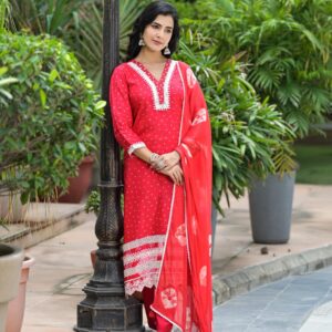 Crimson Bandhani Embroidered Kurta Set - Image 4