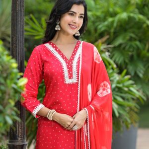 Crimson Bandhani Embroidered Kurta Set - Image 3