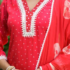 Crimson Bandhani Embroidered Kurta Set - Image 2