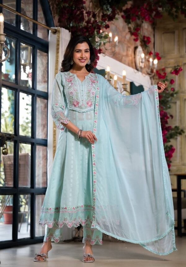 Aqua Bloom Anarkali Set