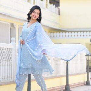 Sky Mist Embroidered Suit Set
