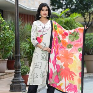 Ebony Bloom Contrast Kurta Set