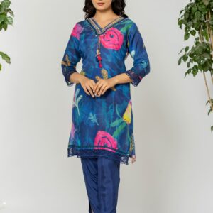 Midnight Bloom Hand-Painted Kurta Set