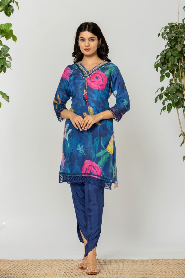 Midnight Bloom Hand-Painted Kurta Set