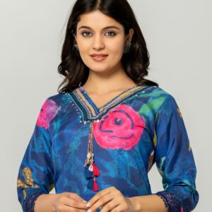 Midnight Bloom Hand-Painted Kurta Set - Image 3