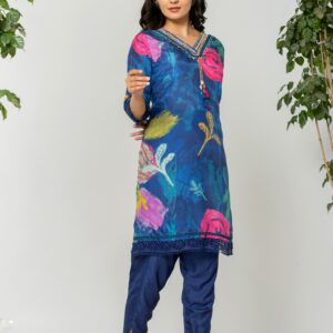 Midnight Bloom Hand-Painted Kurta Set - Image 2