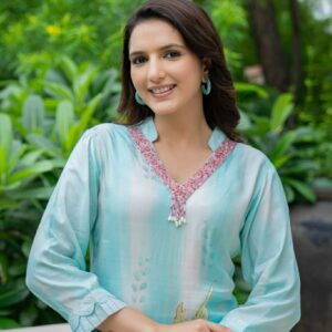 Aqua Bloom Hand-Painted Kurta Set - Image 4