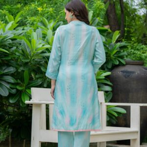 Aqua Bloom Hand-Painted Kurta Set - Image 3